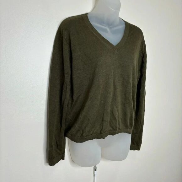 Massimo Dutti Green 100% Linen V-Neck lightweight Sweater Size XS NWT Minimalist - Picture 2 of 9